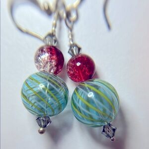 Elegant Red and Blue-Green Beaded Earrings